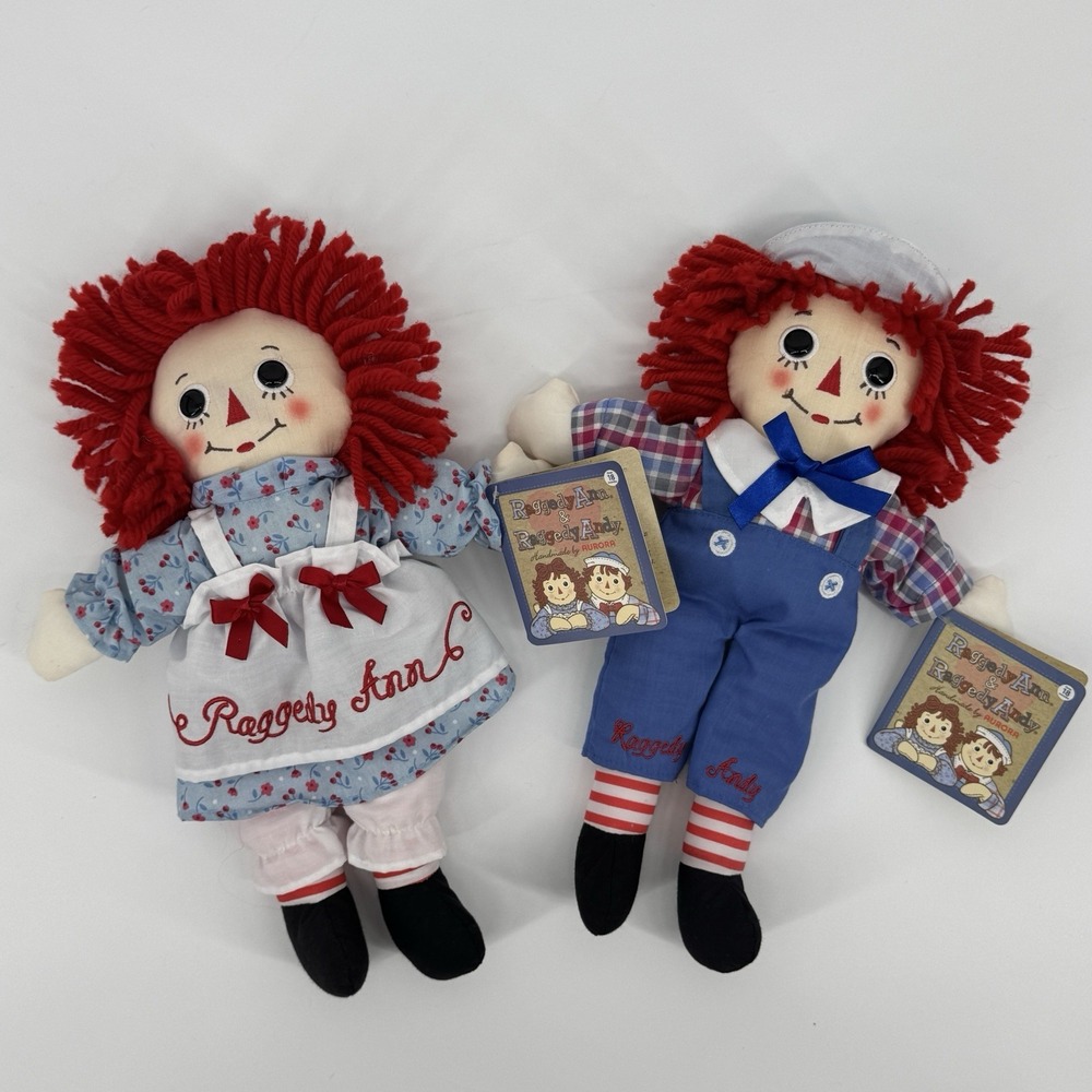 Raggedy Ann and Andy Doll 12'' Hasbro By Aurora Soft Plush With Tags (Set of 2)